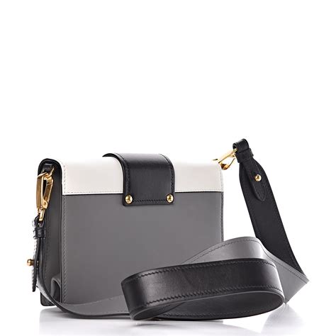 PRADA City Calf Ribbon Bag Black Marmo Bianco